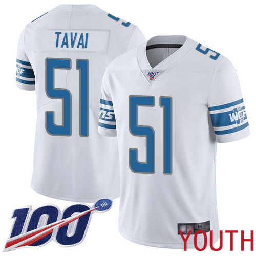 Detroit Lions Limited White Youth Jahlani Tavai Road Jersey NFL Football 51 100th Season Vapor Untouchable